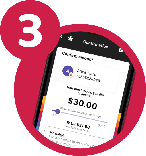 Select a gift and amount